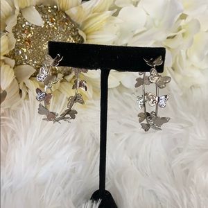 2/$20 Silver Tone Butterfly Small Hoops